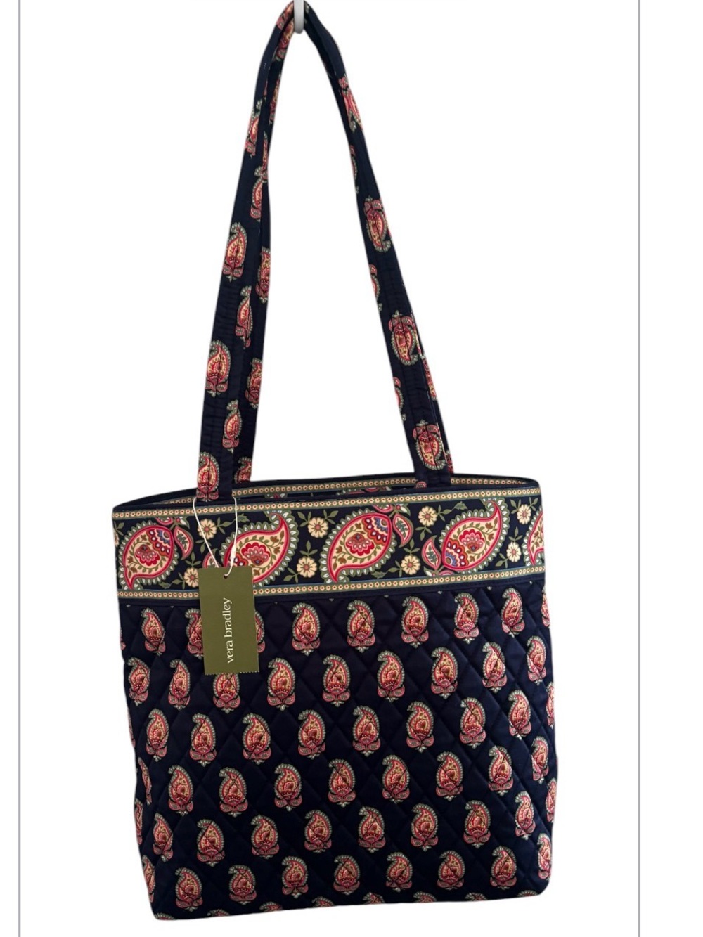 Vera Bradley Navy Quilted Paisley Tote with Pink & Cream Accents NWT